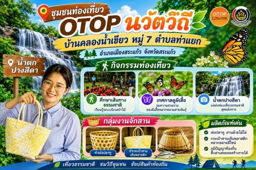 เชิญชวนท่องเที่ยวชุมชน OTOP นวัตวิถี บ้านคลองน้ำเขียว หมู่ 7 ตำบลท่าแยก